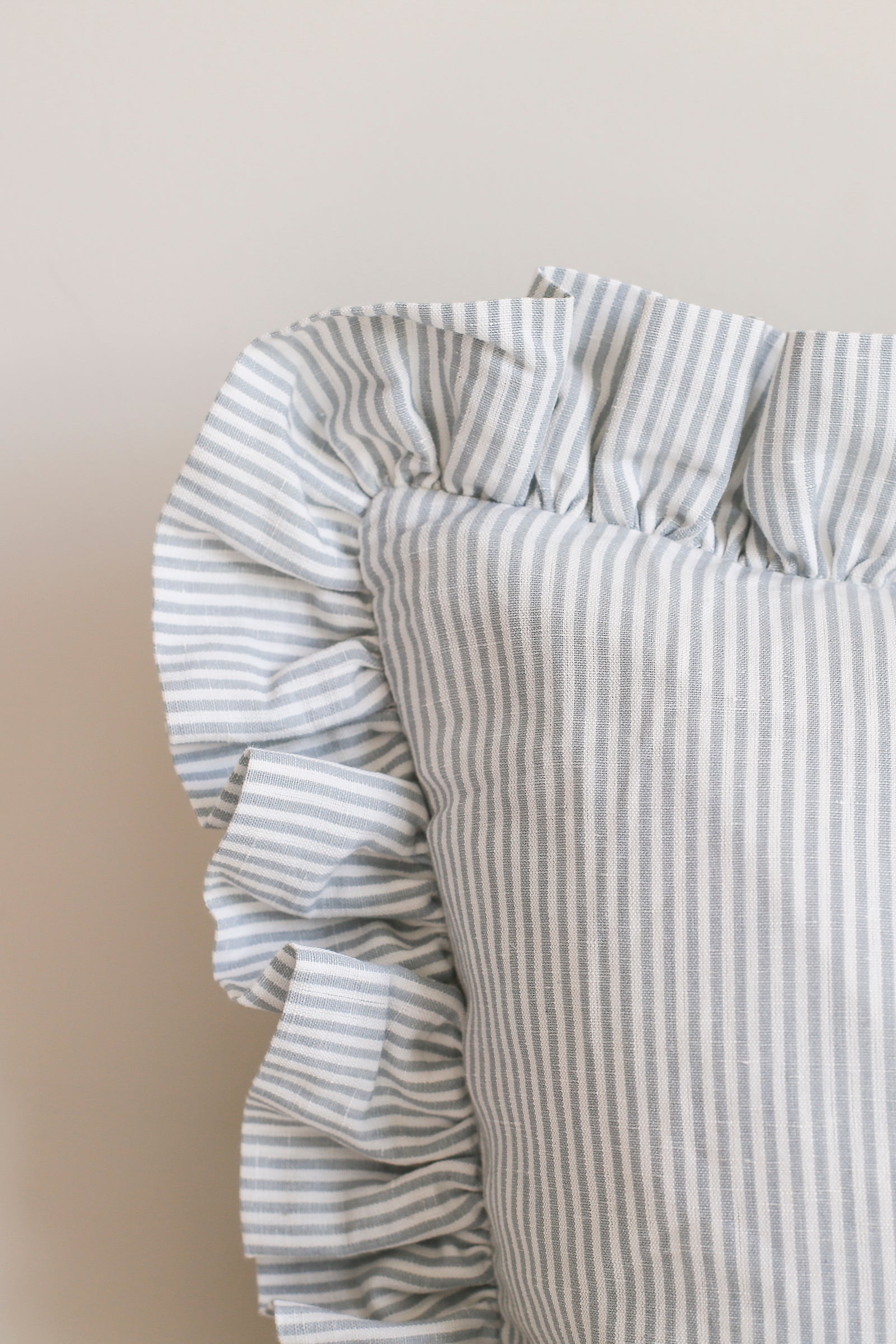 STRIPED RUFFLE CUSHION IN BLUEBELL - SQUARE AND OBLONG