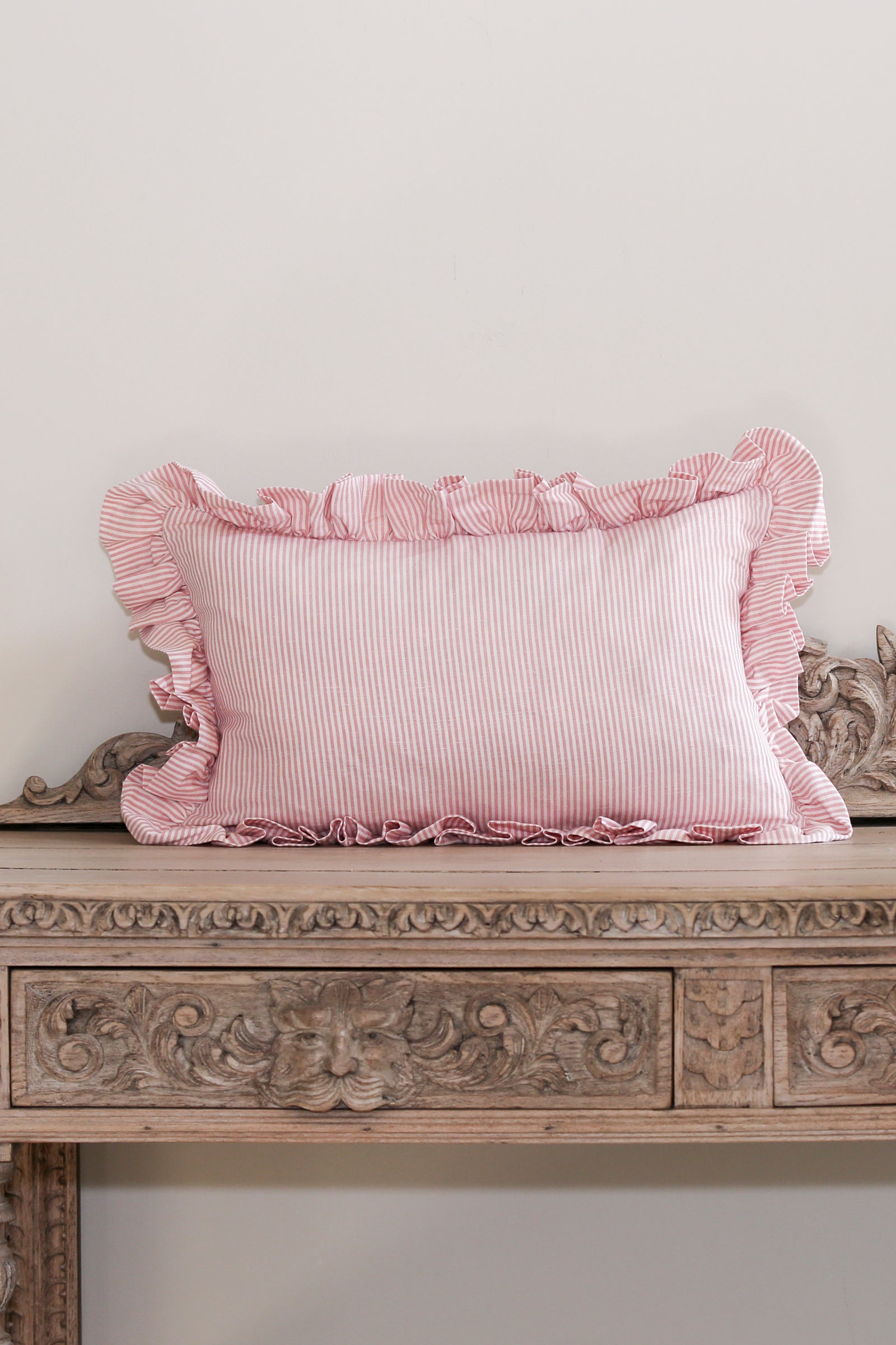STRIPED RUFFLE CUSHION IN ROSE - SQUARE AND OBLONG