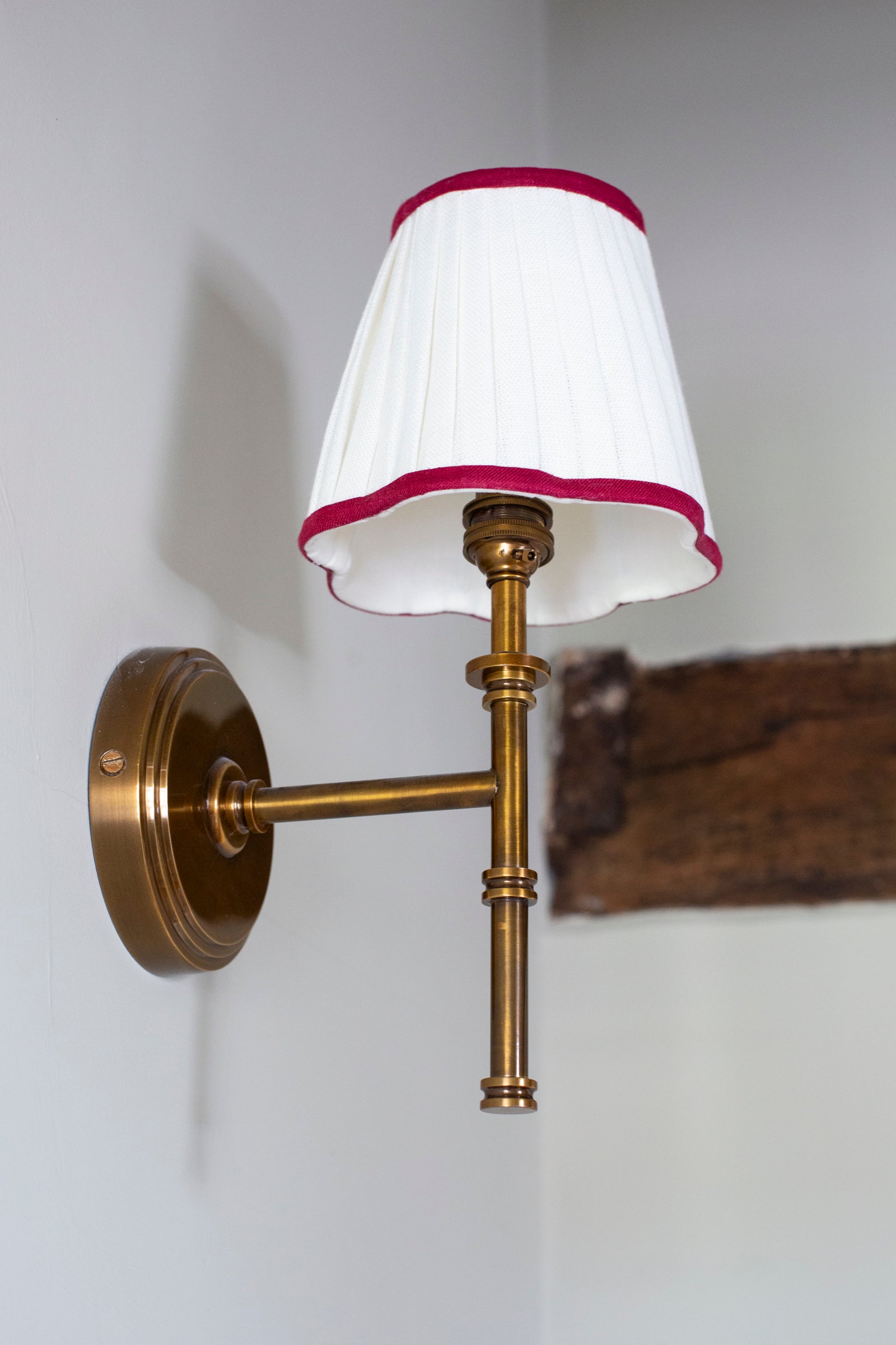 Scalloped candle clip ivory small lampshade with ruby trim