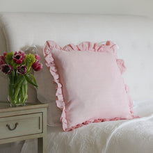 Load image into Gallery viewer, STRIPED RUFFLE CUSHION IN ROSE - SQUARE
