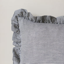 Load image into Gallery viewer, STRIPED RUFFLE CUSHION IN DENIM - OBLONG
