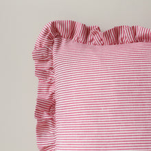 Load image into Gallery viewer, STRIPED RUFFLE CUSHION IN RASPBERRY - SQUARE
