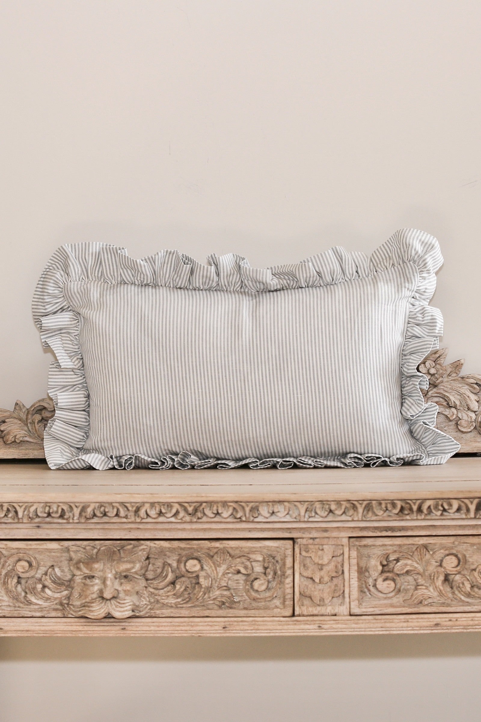 STRIPED RUFFLE CUSHION IN BLUEBELL - SQUARE AND OBLONG