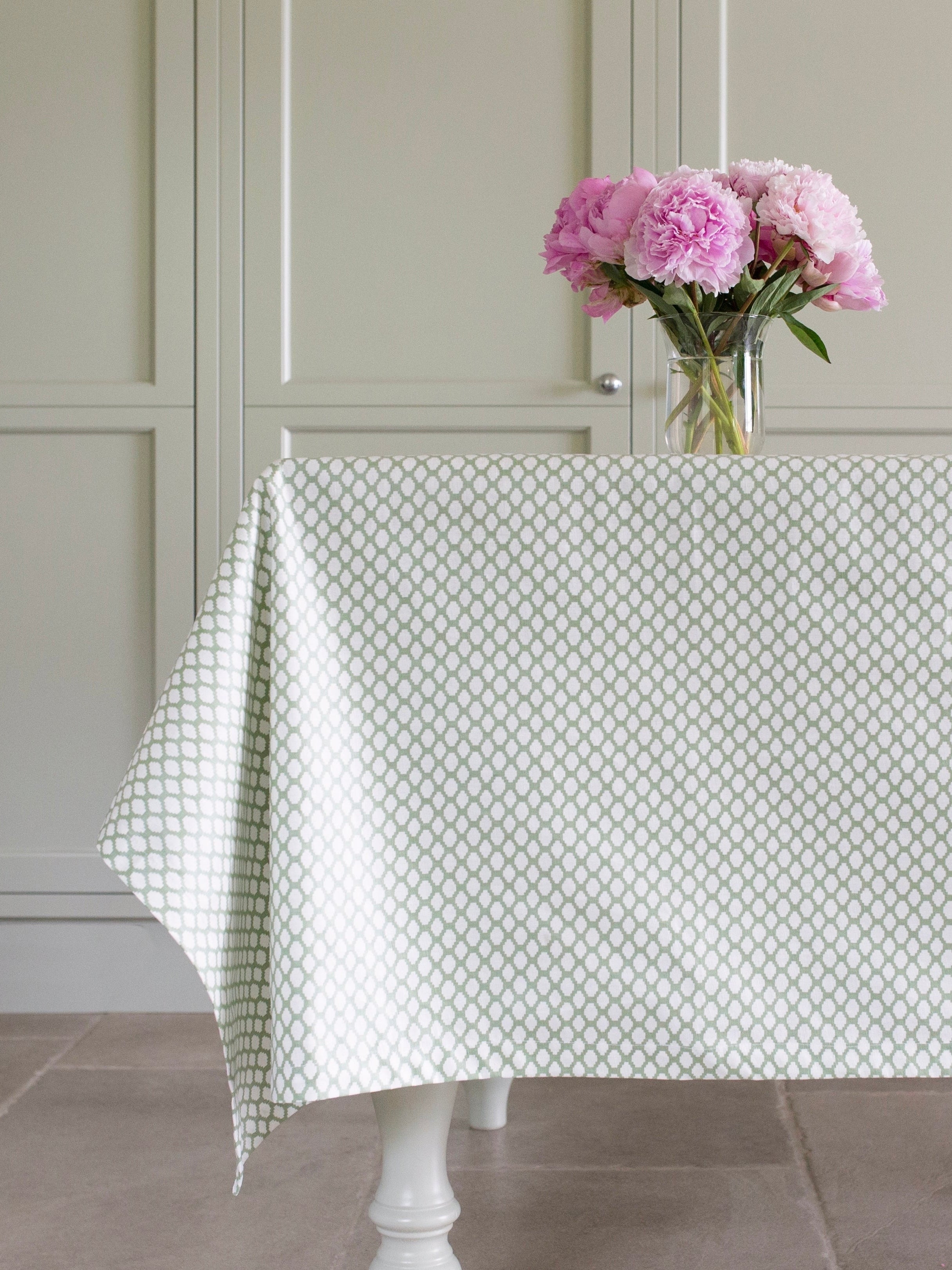 JEMIMA OILCLOTH IN SAGE - LARGE AND MEDIUM