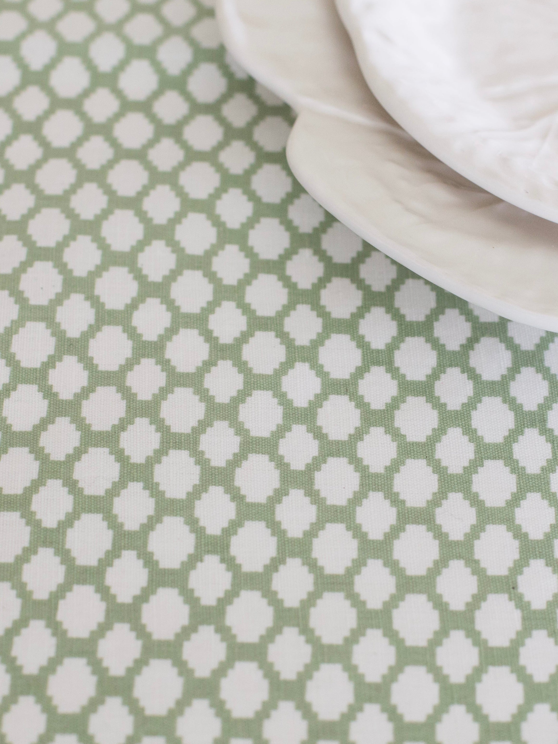 JEMIMA OILCLOTH IN SAGE - LARGE AND MEDIUM
