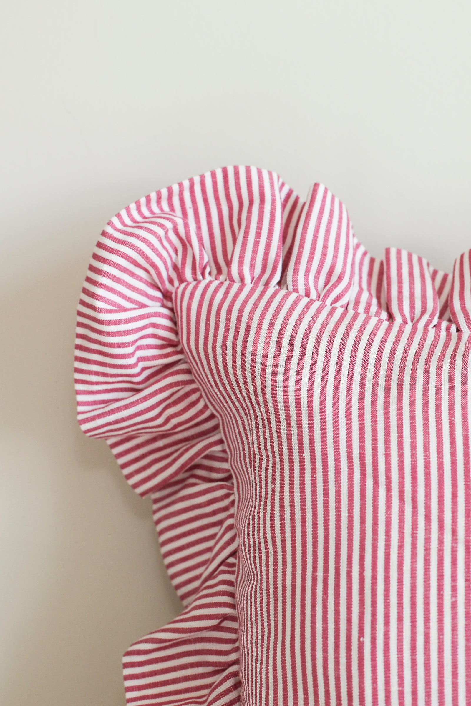 STRIPED RUFFLE CUSHION IN RASPBERRY - SQUARE AND OBLONG