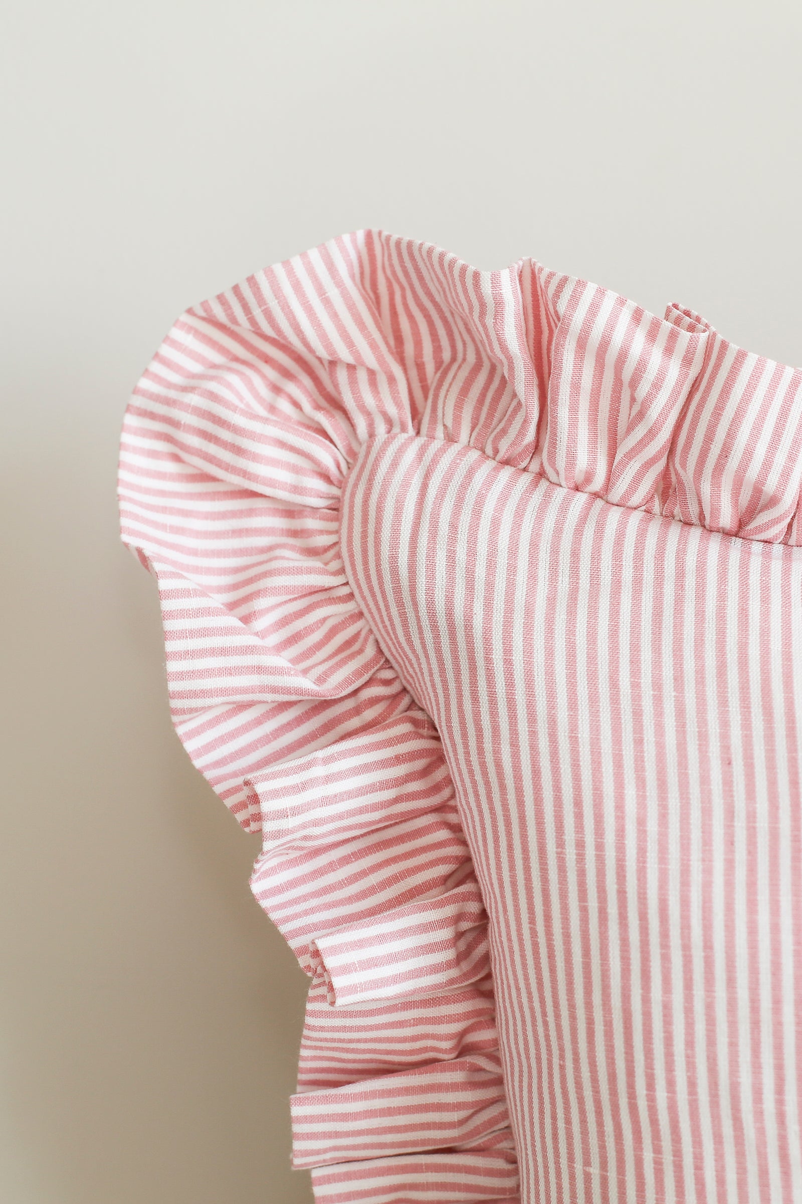 STRIPED RUFFLE CUSHION IN ROSE - SQUARE AND OBLONG