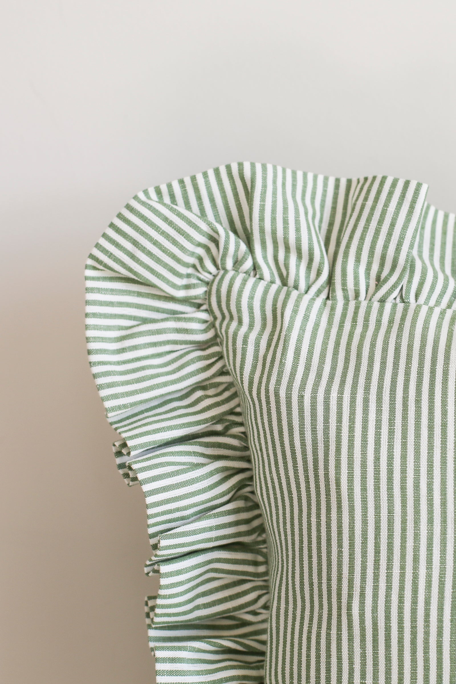 STRIPED RUFFLE CUSHION IN MOSS - SQUARE AND OBLONG