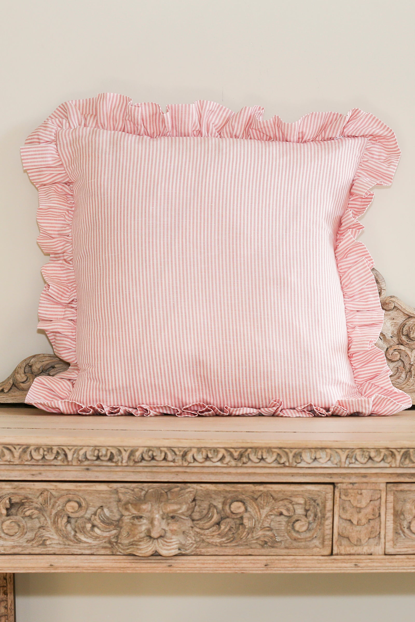 STRIPED RUFFLE CUSHION IN ROSE - SQUARE AND OBLONG