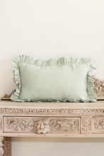 Load image into Gallery viewer, STRIPED RUFFLE CUSHION IN MOSS - SQUARE AND OBLONG
