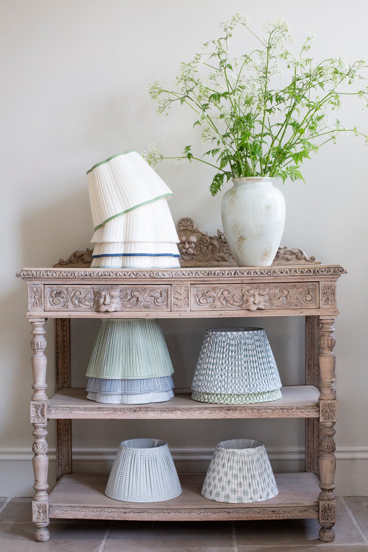 Patton House - linen block printed lampshades, lamps, cushions
