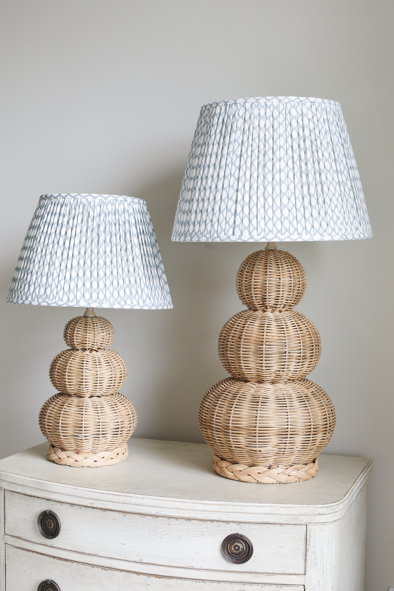THREE BALL RATTAN LAMP BASE - large and small