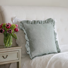 Load image into Gallery viewer, STRIPED RUFFLE CUSHION IN IVY - SQUARE
