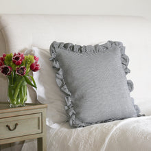 Load image into Gallery viewer, STRIPED RUFFLE CUSHION IN DENIM - SQUARE
